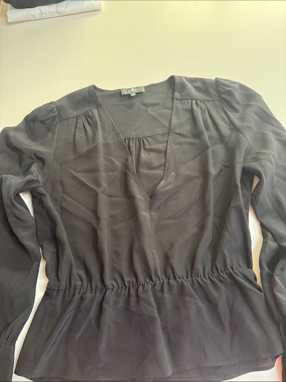 7 For All Mankind Black V-Neck Peplum Blouse